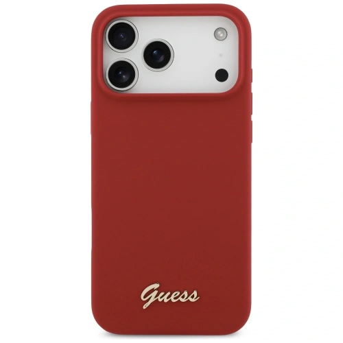 Etui Guess Silicone Script Metal Logo MagSafe do Apple iPhone 17 Pro Max magenta