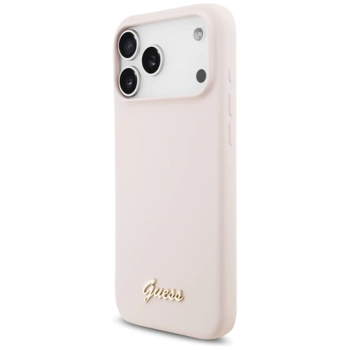 Etui Guess Silicone Script Metal Logo MagSafe do Apple iPhone 17 Pro Max różowy