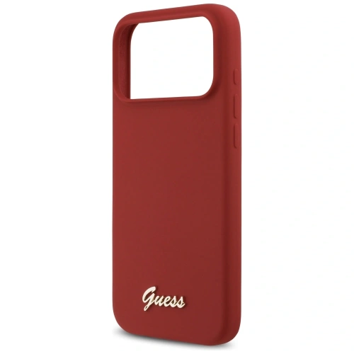 Etui Guess Silicone Script Metal Logo MagSafe do Apple iPhone 17 Pro Max magenta