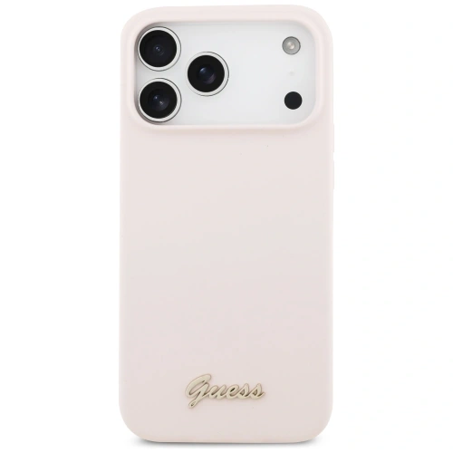 Etui Guess Silicone Script Metal Logo MagSafe do Apple iPhone 17 Pro Max różowy