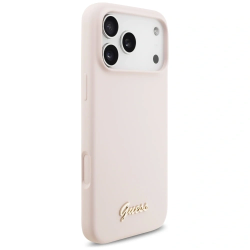 Etui Guess Silicone Script Metal Logo MagSafe do Apple iPhone 17 Pro Max różowy