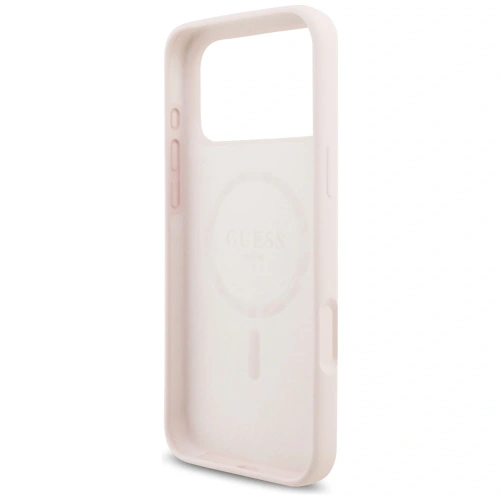 Etui Guess Silicone Script Metal Logo MagSafe do Apple iPhone 17 Pro Max różowy