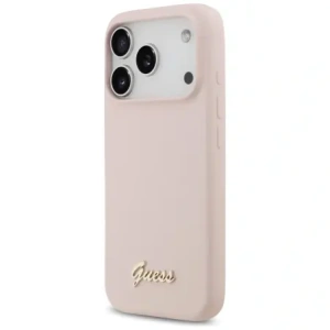 Etui Guess Silicone Script Metal Logo MagSafe do Apple iPhone 17 Pro różowy