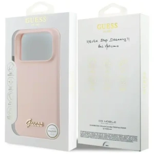 Etui Guess Silicone Script Metal Logo MagSafe do Apple iPhone 17 Pro Max różowy