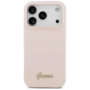Etui Guess Silicone Script Metal Logo MagSafe do Apple iPhone 17 Pro różowy