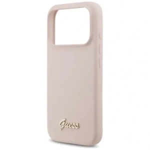 Etui Guess Silicone Script Metal Logo MagSafe do Apple iPhone 17 Pro różowy