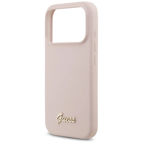 Etui Guess Silicone Script Metal Logo MagSafe do Apple iPhone 17 Pro różowy