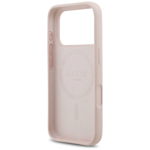 Etui Guess Silicone Script Metal Logo MagSafe do Apple iPhone 17 Pro różowy