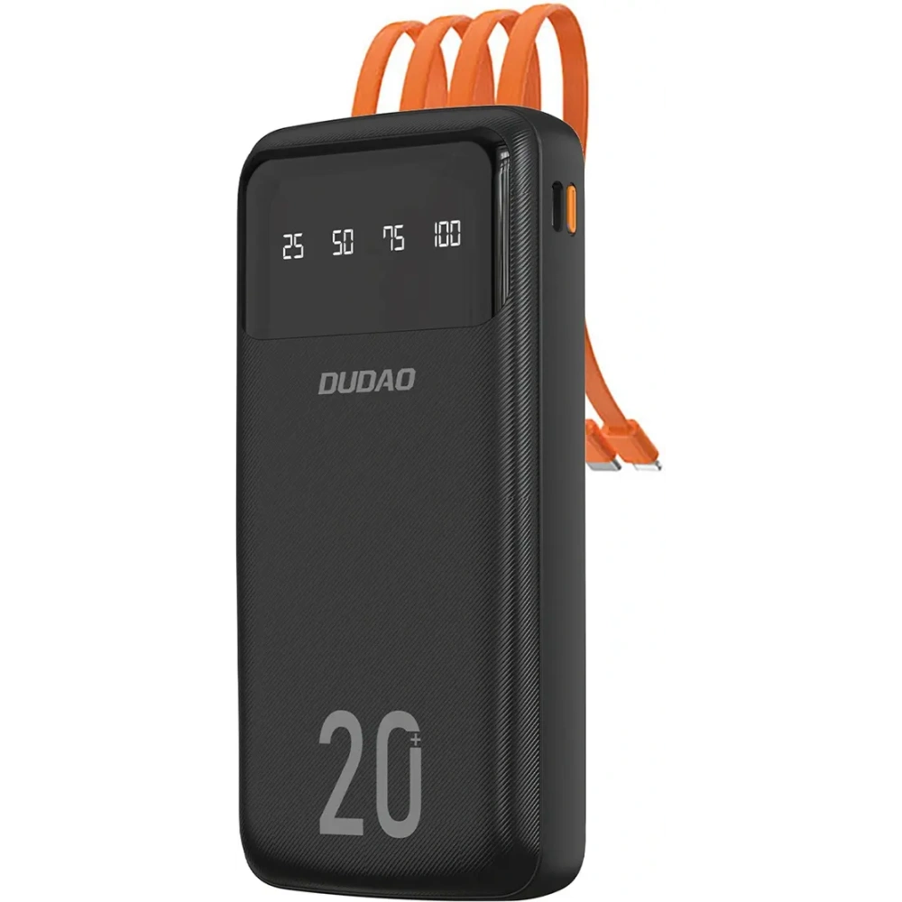 Powerbank DUDAO K6 Pro+ 20000mAh z 3 wbudowanymi kablami USB-C, micro USB, Lightning czarny