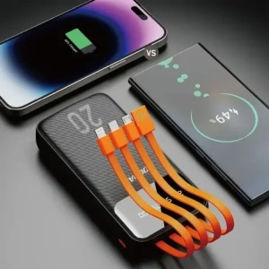 Powerbank DUDAO K6 Pro+ 20000mAh z 3 wbudowanymi kablami USB-C, micro USB, Lightning czarny