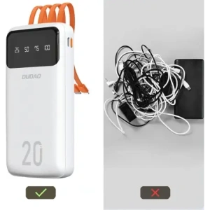 Powerbank DUDAO K6 Pro+ 20000mAh z 3 wbudowanymi kablami USB-C, micro USB, Lightning czarny