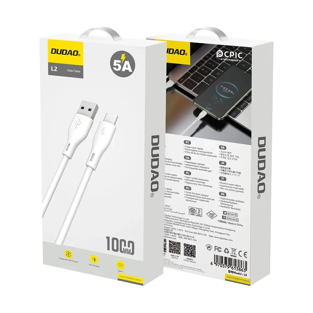 Kabel DUDAO L2T USB-A / USB-C 5A 1m biały