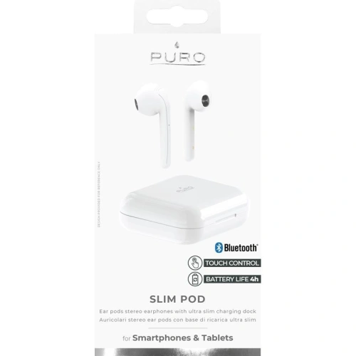 Kup Căști wireless PURO SLIM POD TWS Bluetooth 5.0 cu carcasă de încărcare, impermeabilitate IPX5 (Alb) - PUR096WHT - {ean13} - Sklep Home Screen