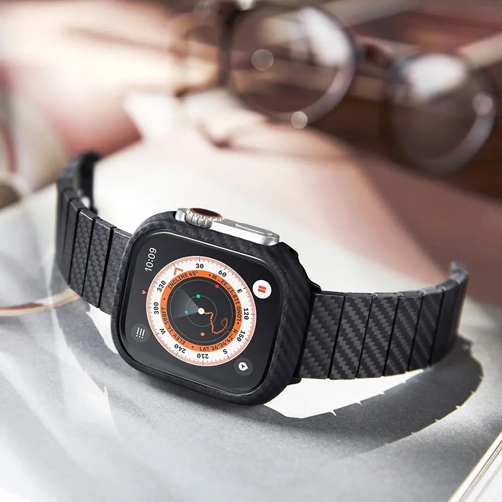 Pasek PITAKA Carbon Fiber Modern do Apple Watch 1/2/3/4/5/6/7/8/9/10/11/SE/SE 3/Ultra/Ultra 2/Ultra 3 czarno szary