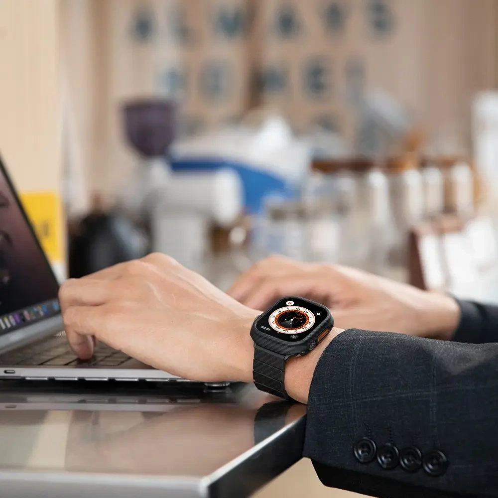 Pasek PITAKA Carbon Fiber Modern do Apple Watch 1/2/3/4/5/6/7/8/9/10/11/SE/SE 3/Ultra/Ultra 2/Ultra 3 czarno szary