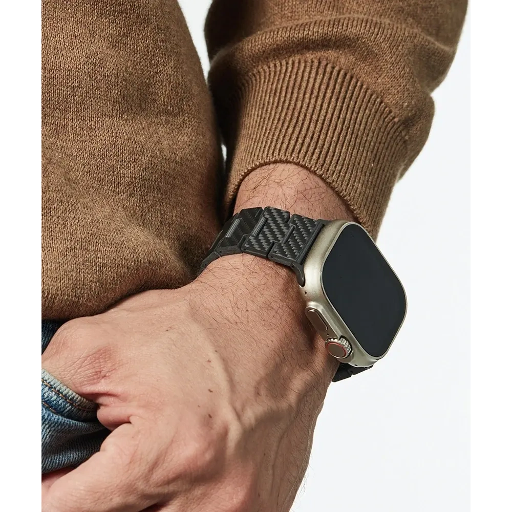 Pasek PITAKA Carbon Fiber Modern do Apple Watch 1/2/3/4/5/6/7/8/9/10/11/SE/SE 3/Ultra/Ultra 2/Ultra 3 czarno szary