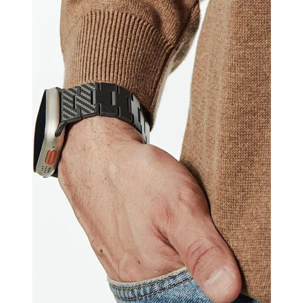 Pasek PITAKA Carbon Fiber Modern do Apple Watch 1/2/3/4/5/6/7/8/9/10/11/SE/SE 3/Ultra/Ultra 2/Ultra 3 czarno szary