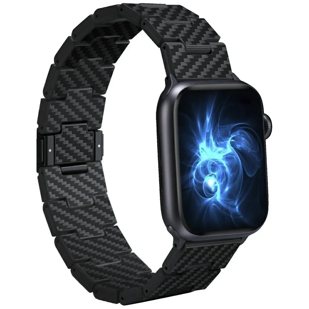 Pasek PITAKA Carbon Fiber Retro do Apple Watch 1/2/3/4/5/6/7/8/9/10/11/SE/SE 3/Ultra/Ultra 2/Ultra 3 czarno szary