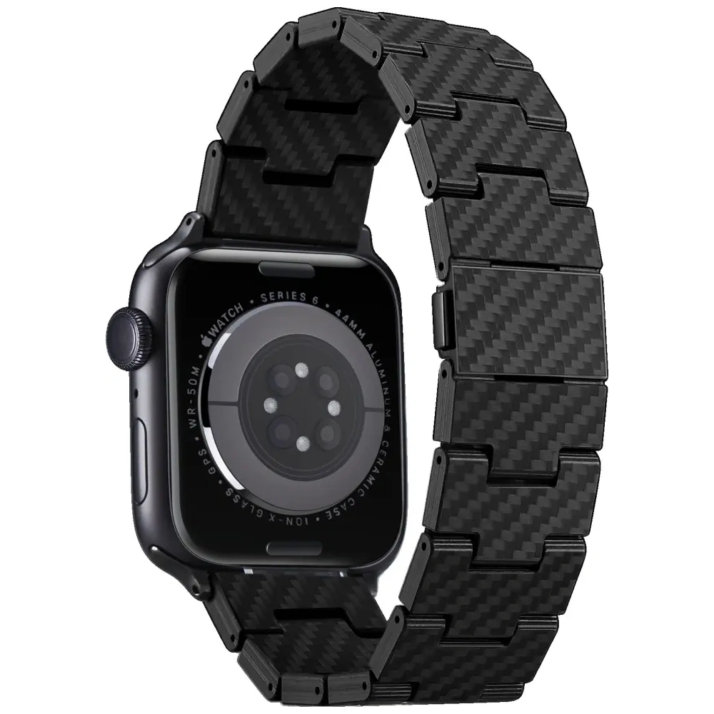 Pasek PITAKA Carbon Fiber Retro do Apple Watch 1/2/3/4/5/6/7/8/9/10/11/SE/SE 3/Ultra/Ultra 2/Ultra 3 czarno szary