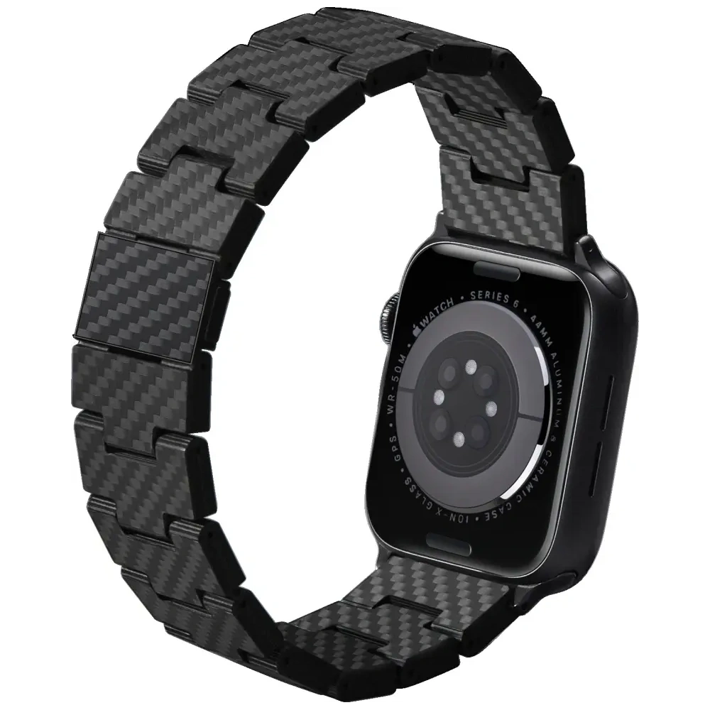 Pasek PITAKA Carbon Fiber Retro do Apple Watch 1/2/3/4/5/6/7/8/9/10/11/SE/SE 3/Ultra/Ultra 2/Ultra 3 czarno szary
