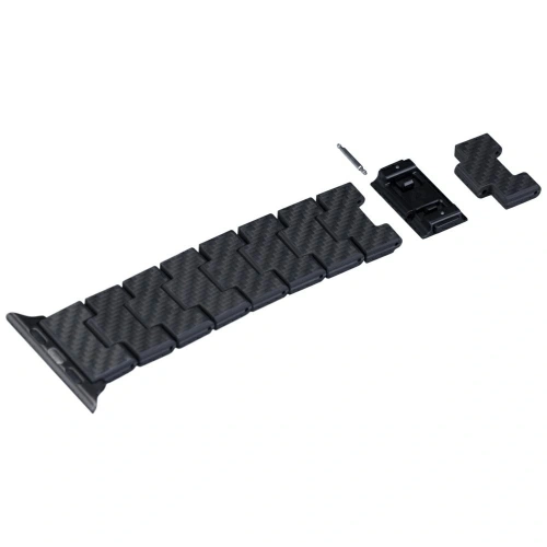 Pasek PITAKA Carbon Fiber Retro do Apple Watch 1/2/3/4/5/6/7/8/9/10/11/SE/SE 3/Ultra/Ultra 2/Ultra 3 czarno szary
