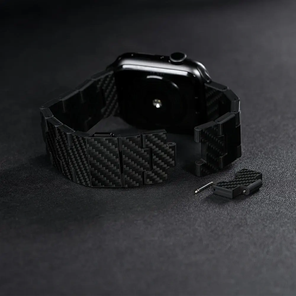 Pasek PITAKA Carbon Fiber Retro do Apple Watch 1/2/3/4/5/6/7/8/9/10/11/SE/SE 3/Ultra/Ultra 2/Ultra 3 czarno szary