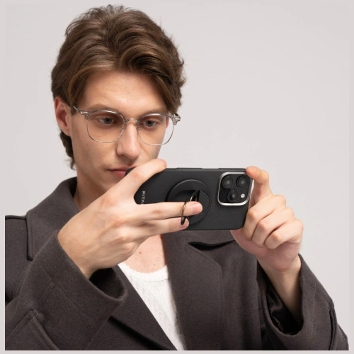 Uchwyt magnetyczny na palec PITAKA MagEZ Grip 3 MagSafe z funkcją podstawki czarno szary