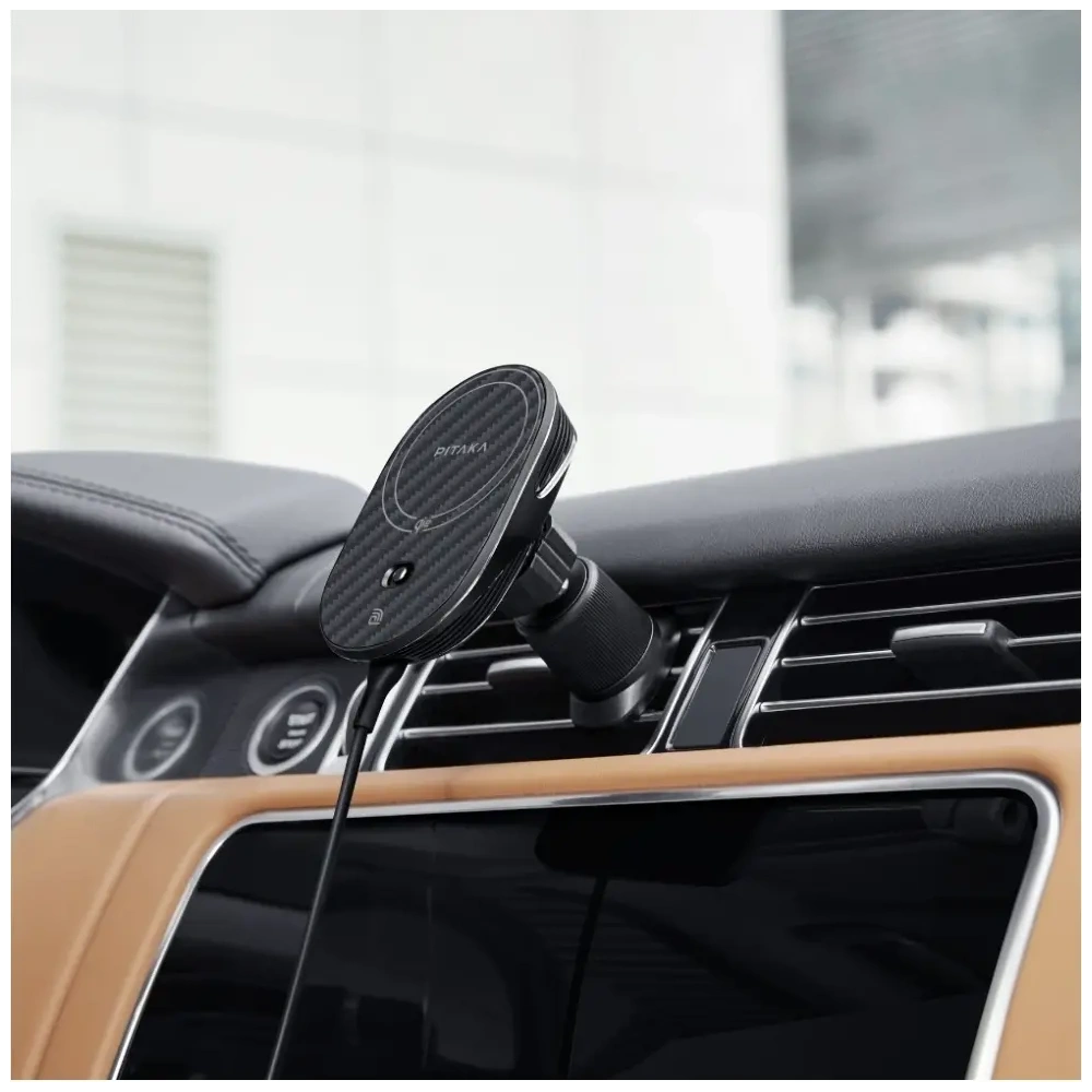 Uchwyt samochodowy z ładowarką bezprzewodową PITAKA MagEZ Pro 2 Qi2 15W NFC MagSafe czarno szary