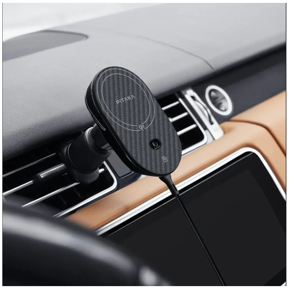 Uchwyt samochodowy z ładowarką bezprzewodową PITAKA MagEZ Pro 2 Qi2 15W NFC MagSafe czarno szary