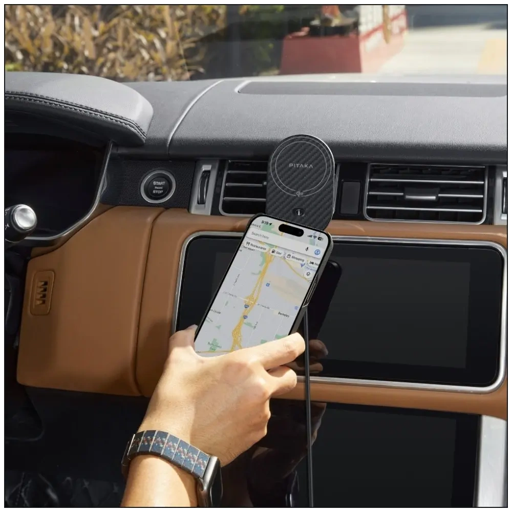 Uchwyt samochodowy z ładowarką bezprzewodową PITAKA MagEZ Pro 2 Qi2 15W NFC MagSafe czarno szary