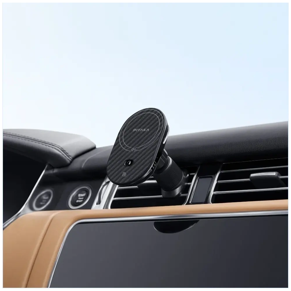 Uchwyt samochodowy z ładowarką bezprzewodową PITAKA MagEZ Pro 2 Qi2 15W NFC MagSafe czarno szary