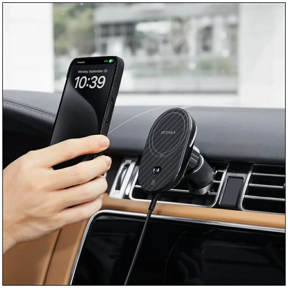 Uchwyt samochodowy z ładowarką bezprzewodową PITAKA MagEZ Pro 2 Qi2 15W NFC MagSafe czarno szary
