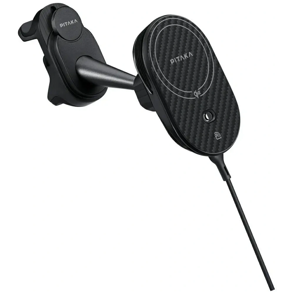 Uchwyt samochodowy z ładowarką bezprzewodową PITAKA MagEZ Pro 2 Qi2 Tesla MagSafe do Tesla Model 3/Y czarno szary