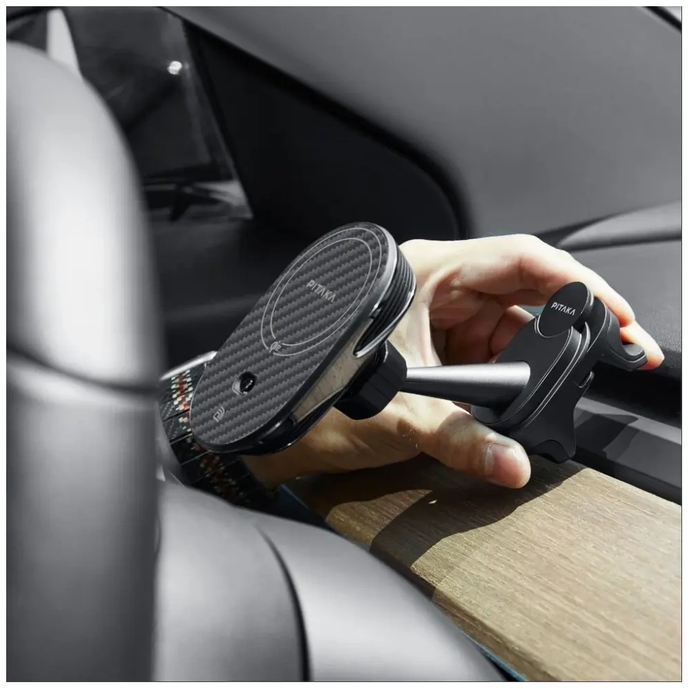 Uchwyt samochodowy z ładowarką bezprzewodową PITAKA MagEZ Pro 2 Qi2 Tesla MagSafe do Tesla Model 3/Y czarno szary