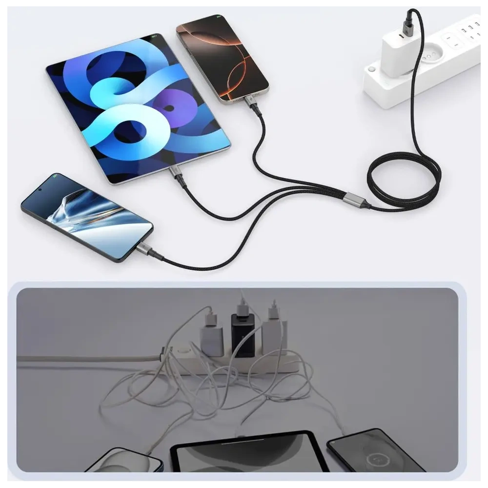 Kabel 3w1 Tech-Protect Ultraboost Dna 3in1 USB-A / Lightning, USB-C, Micro USB Cable 3a 120cm Iron Grey