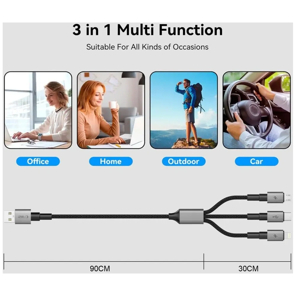 Kabel 3w1 Tech-Protect Ultraboost Dna 3in1 USB-A / Lightning, USB-C, Micro USB Cable 3a 120cm Iron Grey