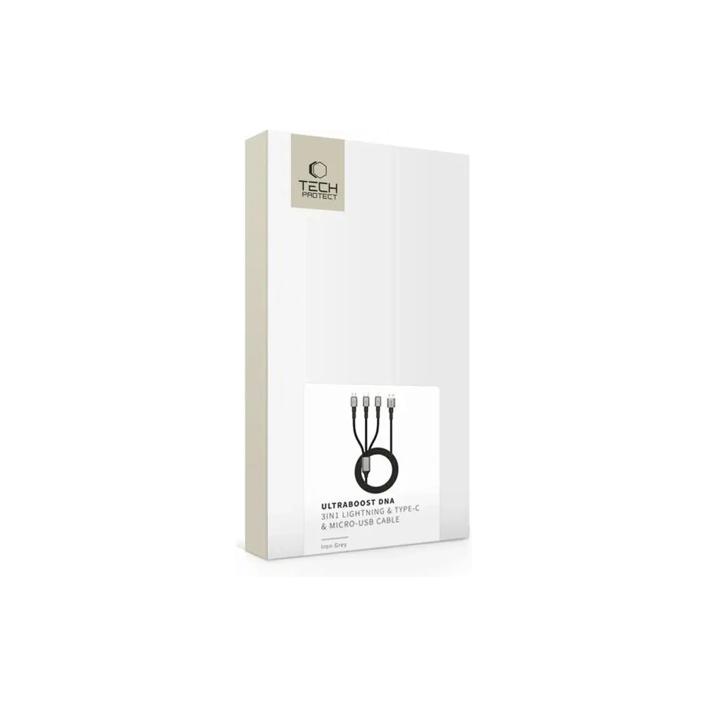 Kabel 3w1 Tech-Protect Ultraboost Dna 3in1 USB-A / Lightning, USB-C, Micro USB Cable 3a 120cm Iron Grey