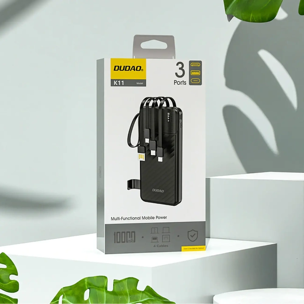 Powerbank Dudao K11 10000mAh z wbudowanymi kablami czarny