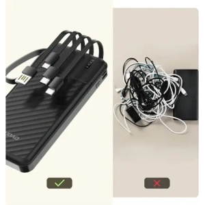 Powerbank Dudao K11 10000mAh z wbudowanymi kablami czarny