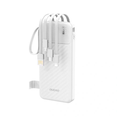 Powerbank Dudao K11 10000mAh z wbudowanymi kablami biały