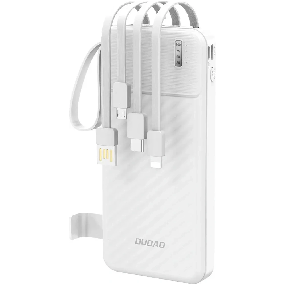 Powerbank Dudao K11 10000mAh z wbudowanymi kablami biały