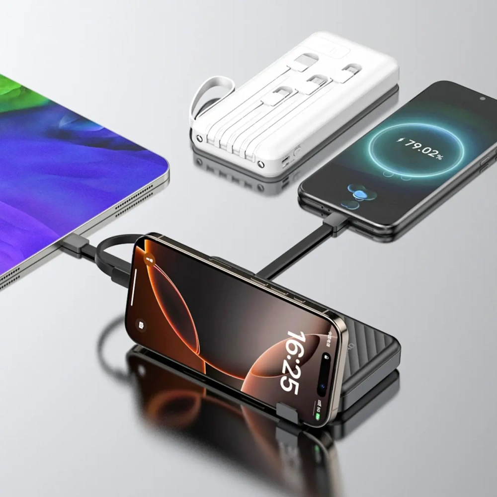 Powerbank Dudao K11 10000mAh z wbudowanymi kablami biały