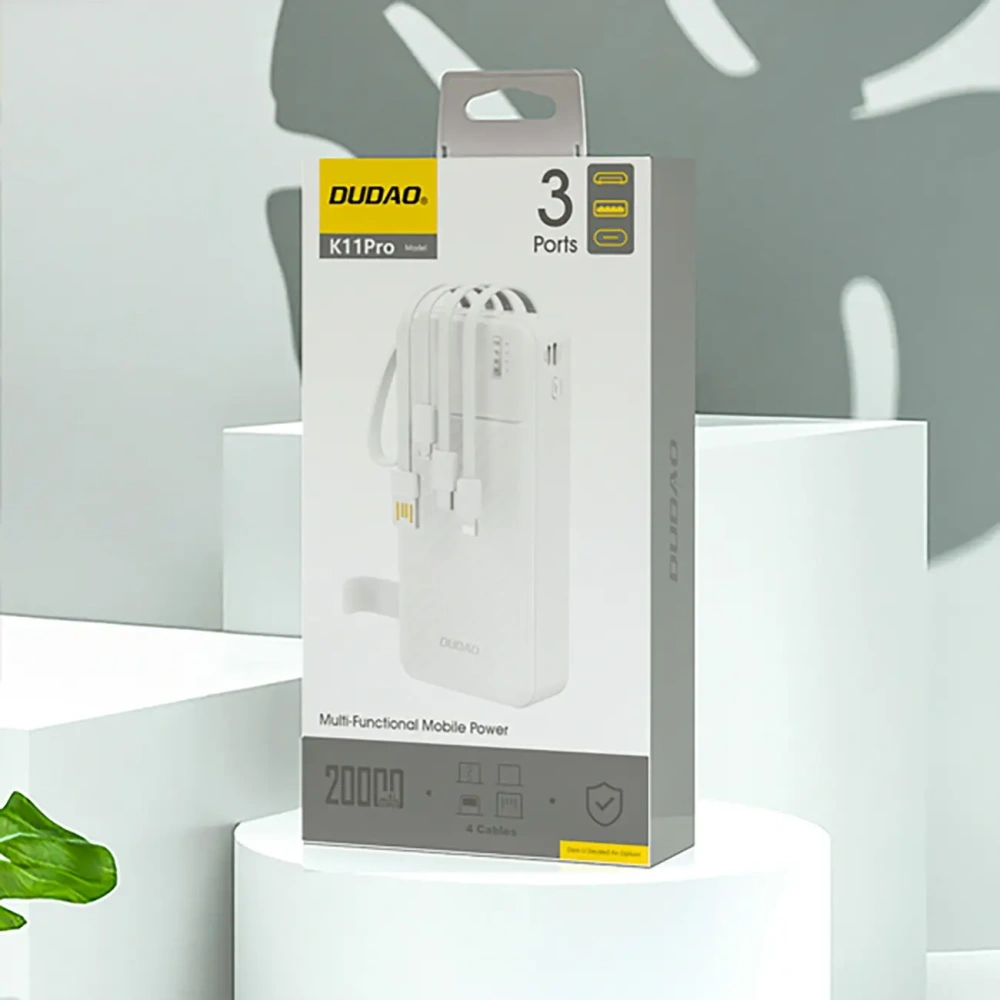 Powerbank Dudao K11 Pro 20000mAh z wbudowanymi kablami biały