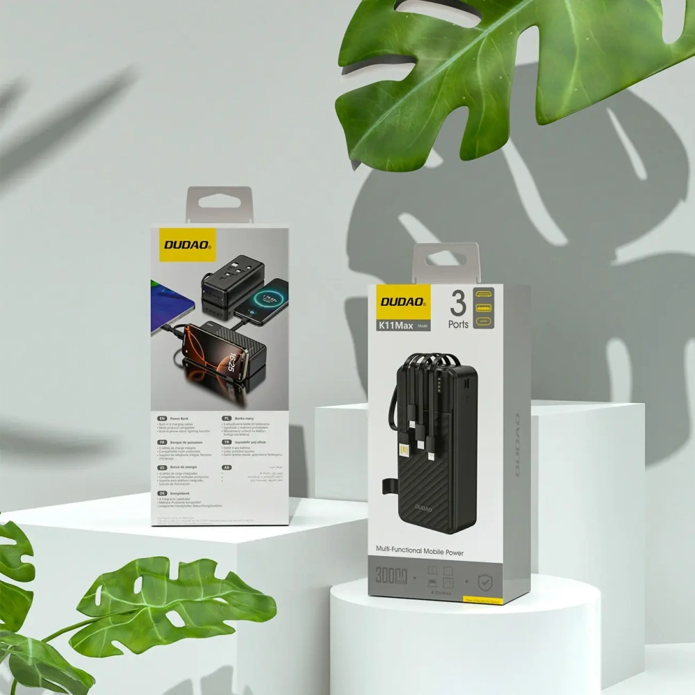 Powerbank Dudao K11 Max 30000mAh z wbudowanymi kablami czarny