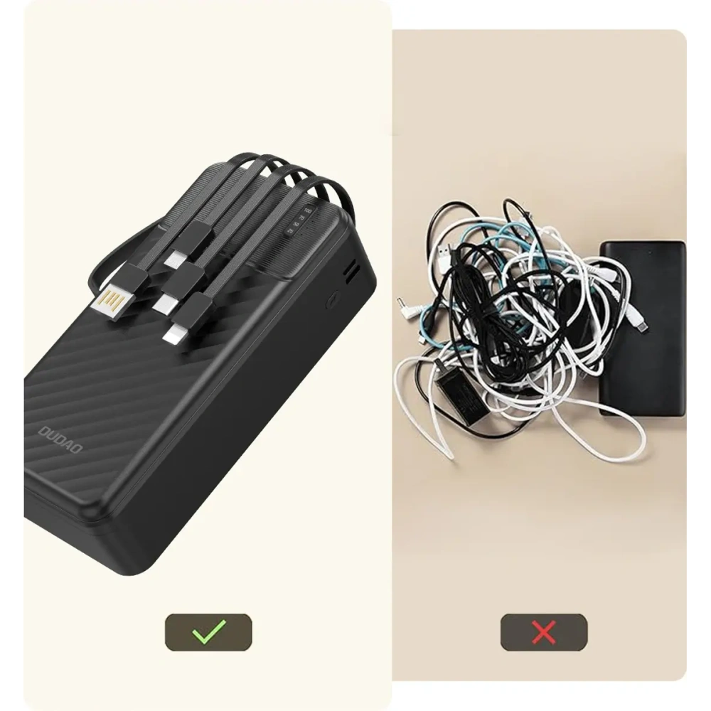 Powerbank Dudao K11 Max 30000mAh z wbudowanymi kablami czarny