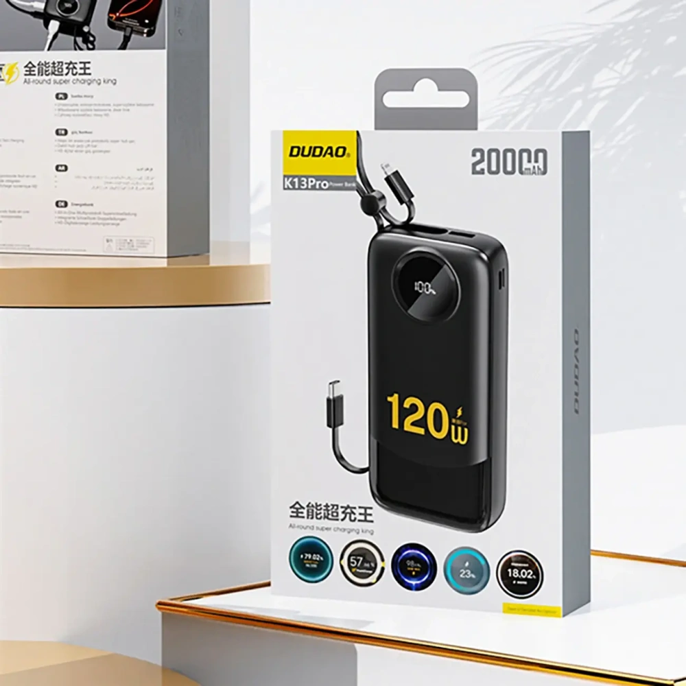Powerbank Dudao K13Pro 20000mAh z wbudowanym kablem czarny