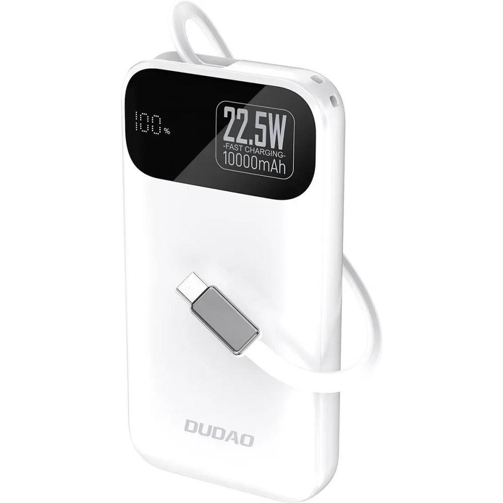 Powerbank Dudao K31 10000 mAh 22,5W PD z wbudowanym kablem biały