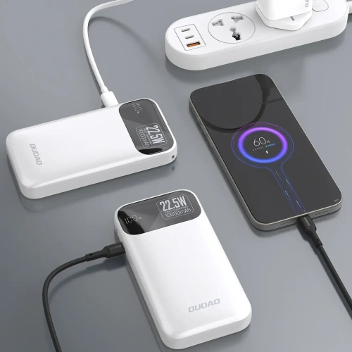 Powerbank Dudao K31 10000 mAh 22,5W PD z wbudowanym kablem biały