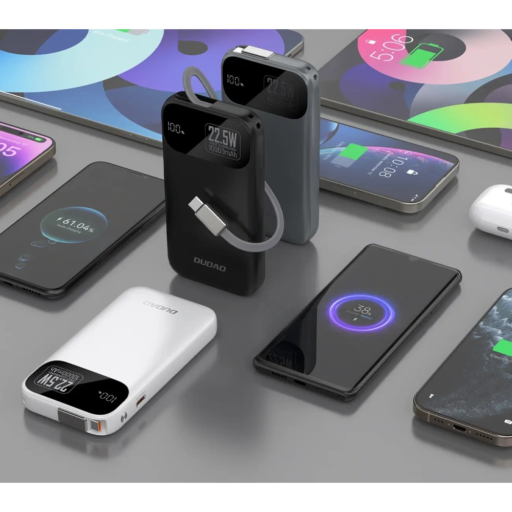 Powerbank Dudao K31 10000 mAh 22,5W PD z wbudowanym kablem czarny