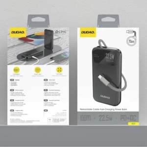 Powerbank Dudao K31 10000 mAh 22,5W PD z wbudowanym kablem czarny